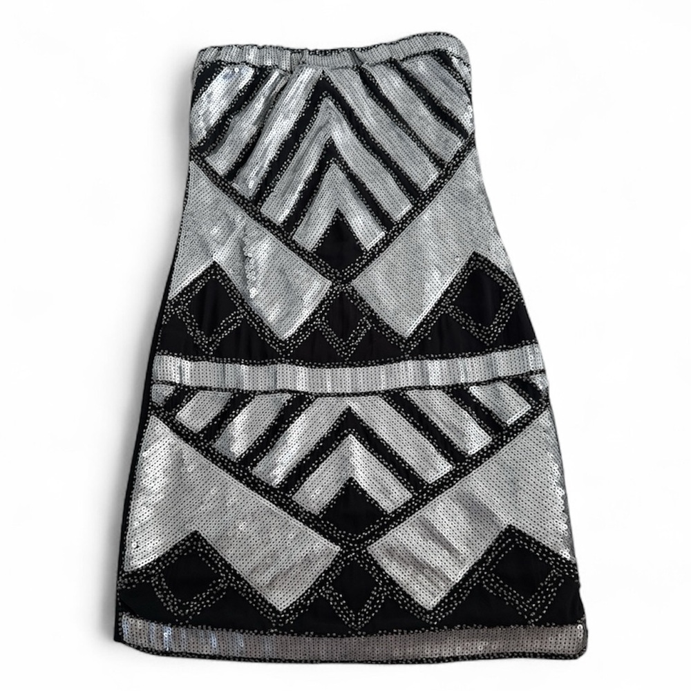 Silver and Black Geometric Sequin strapless dress